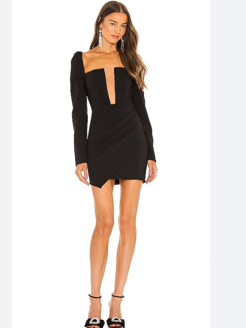 NWT Michael Costello x Revolve Racquel Mini Dress Black Long Sleeve M